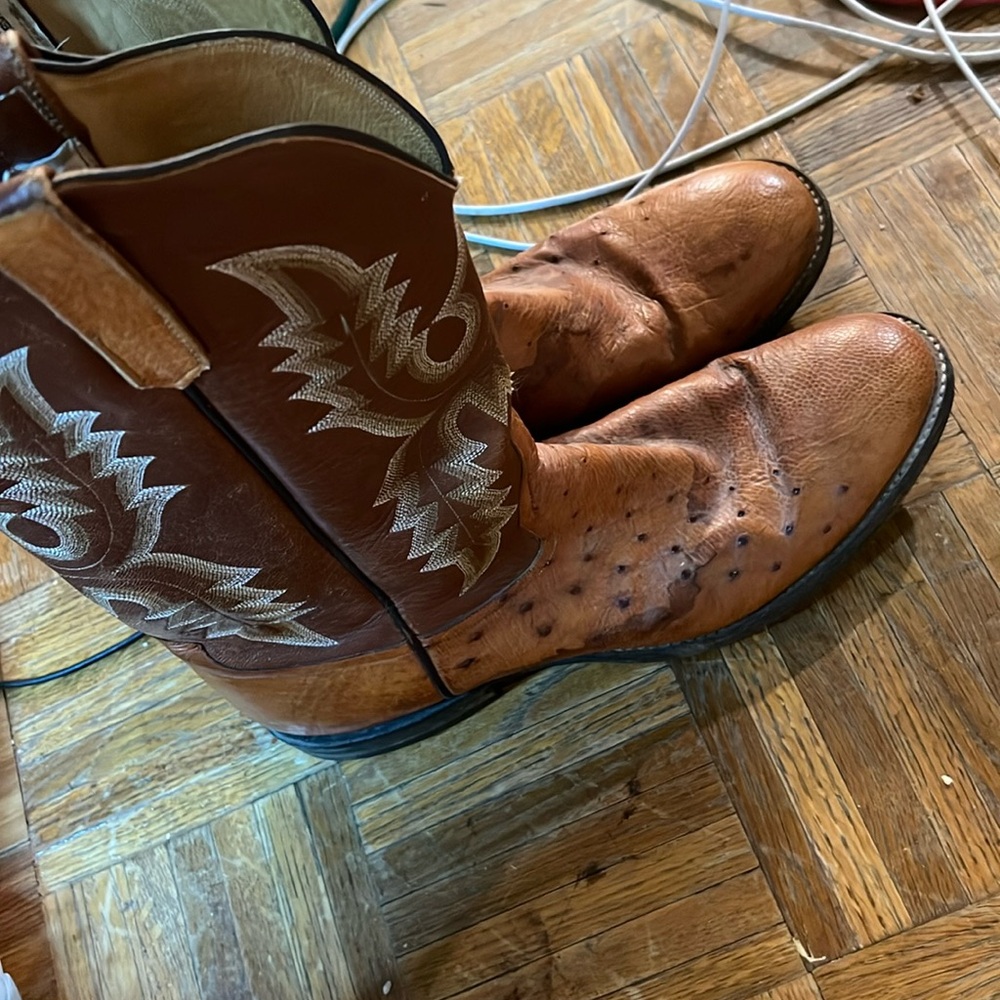COPY - Rios Of Mercedes Smooth Ostrich Cowboy Boots 13 B Exotic USA Made